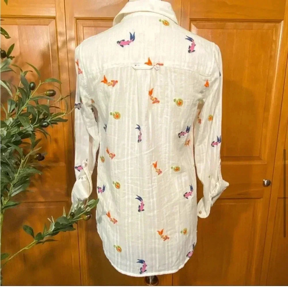 Anthropologie Maeve Koi Embroidered Button Down Size 2 - Picture 4 of 15